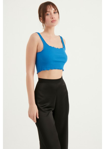 Askılı Kısa Kaşkorse Crop Bluz