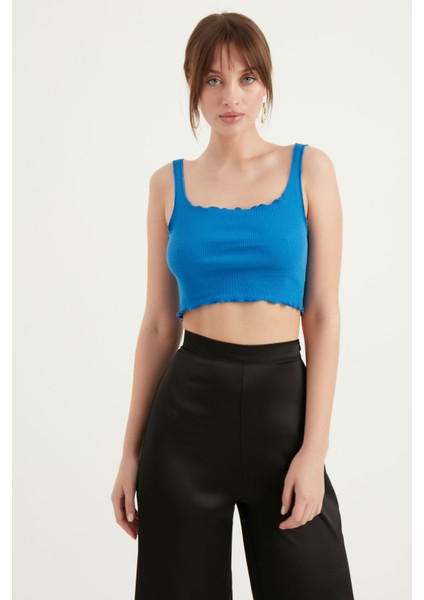 Askılı Kısa Kaşkorse Crop Bluz