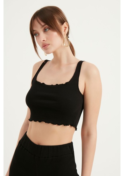 Askılı Kısa Kaşkorse Crop Bluz