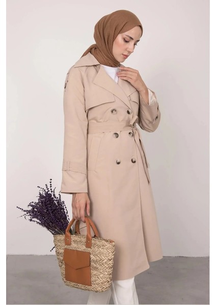 Yaka Parça Detaylı Tesettür Trençkot fiyatları