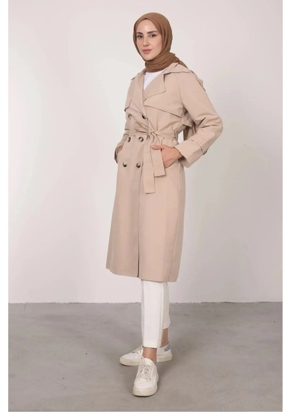 Yaka Parça Detaylı Tesettür Trençkot modelleri