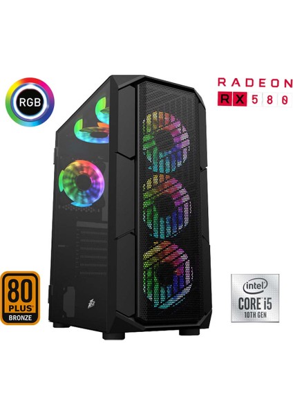 XSR455 I5 10400F 16GB Ram 256GB M.2 Nvme SSD 8gb RX580 Ekran Kartı 23.8" Curved Oyun Bilgisayarı