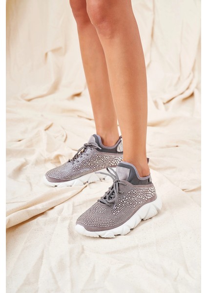 Diamond Gri Hakiki Deri Taş Detaylı Kadın Sneakers fiyatları