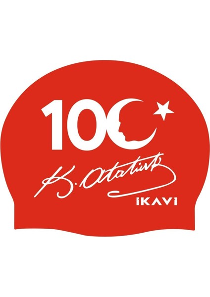 100.YIL Özel Atatürk Silüet ve Imza Baskılı Silikon Havuz Bonesi