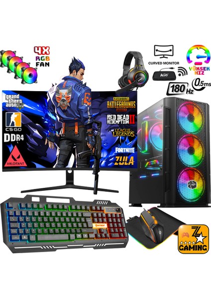 GTX80 Intel Core I5-12400F 16 GB Ram 256GB M.2 SSD + 1tb HDD 4gb GTX1050 Ti 24" 180Hz Oyuncu Masaüstü Bilgisayar
