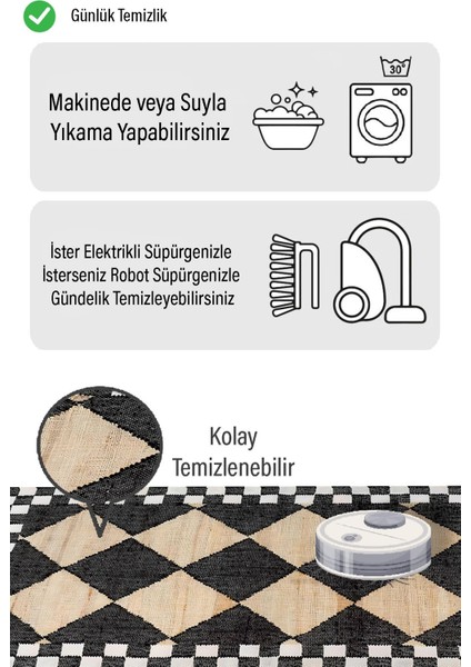 Ortası Siyah Beyaz Kare Desen Dijital Baskılı Zenit Kilim fiyatları