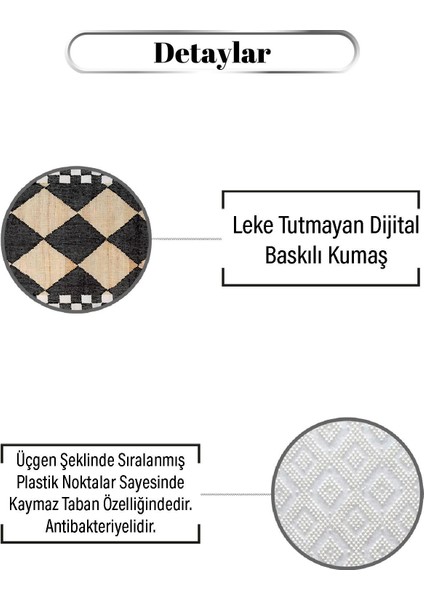 Ortası Siyah Beyaz Kare Desen Dijital Baskılı Zenit Kilim modelleri