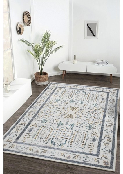 Krem Üstü Otantik ve Flamingo Desen Dijital Baskılı Zenit Kilim