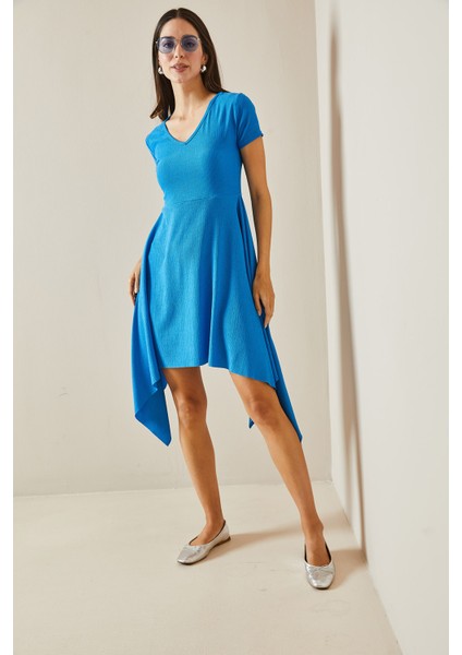 Saks Asimetrik V Yaka Örme Midi Elbise 5YXK6-48529-15