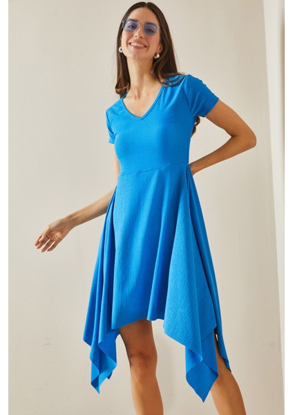 Saks Asimetrik V Yaka Örme Midi Elbise 5YXK6-48529-15