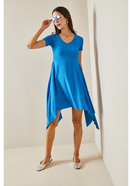 Saks Asimetrik V Yaka Örme Midi Elbise 5YXK6-48529-15 modelleri