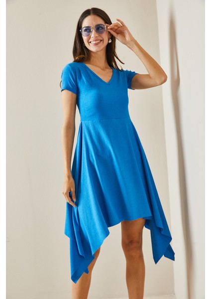 Saks Asimetrik V Yaka Örme Midi Elbise 5YXK6-48529-15 fırsatları