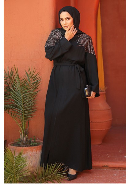 Fermuarlı Siyah Tesettür Abaya 29108S fiyatları