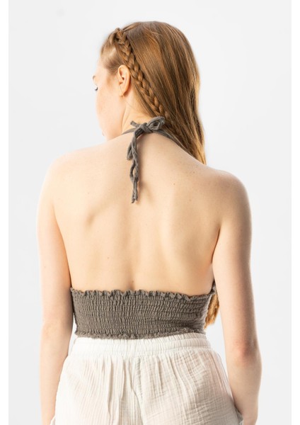 Göcek Bağlama Detaylı Yazlık Müslin Büstiyer Gri Gri fiyatları