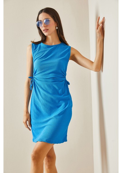 Saks Büzgü Detaylı Askılı Örme Midi Elbise 5YXK6-48533-15 fırsatları