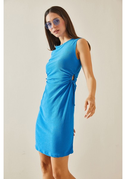 Saks Büzgü Detaylı Askılı Örme Midi Elbise 5YXK6-48533-15 indirimleri