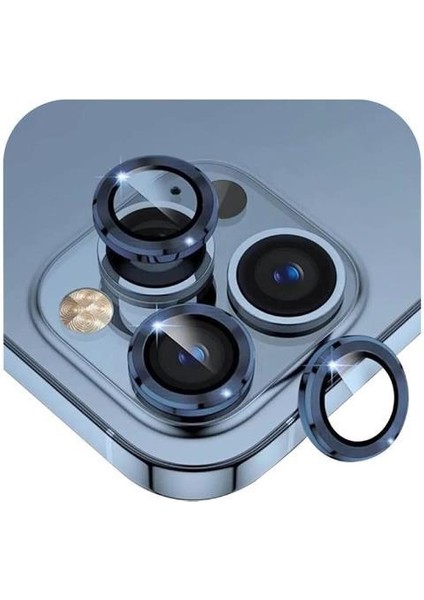 Apple iPhone 15/15 Plus Ile Uyumlu Darbeye Dayanıklı Mekanizmalı Safir Kamera Lens Koruyucu Mavi