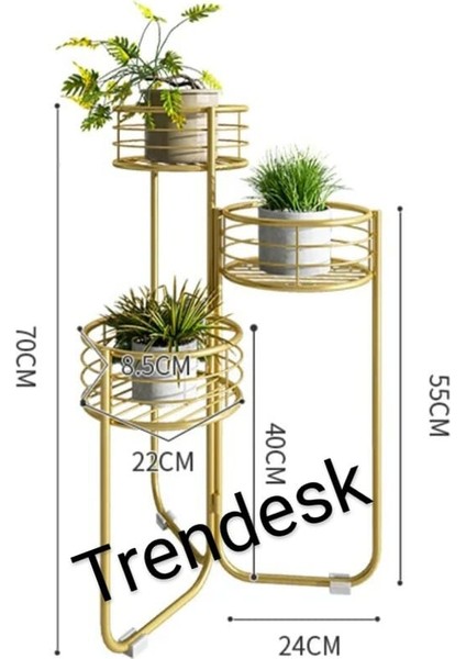 Modern 3 Katlı Metal Siyah Çiçeklik Saksı Standı Saksılık