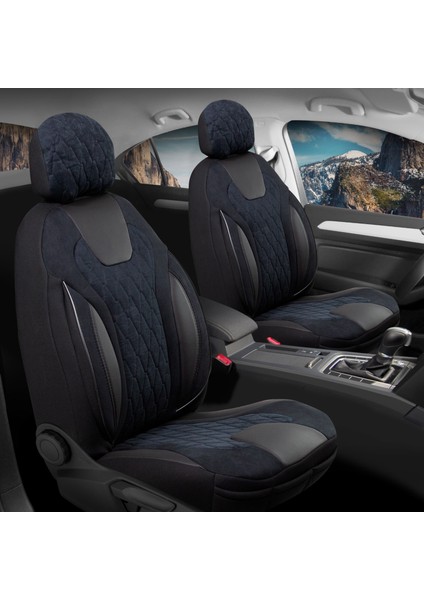 Alfa Romeo Stelvio Uyumlu Süet Oto Koltuk Kılıfı Ön Arka Set Siyah Siena Serisi Scar
