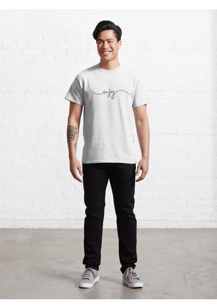 Enjoy Baskılı Bisiklet Yaka T-Shirt