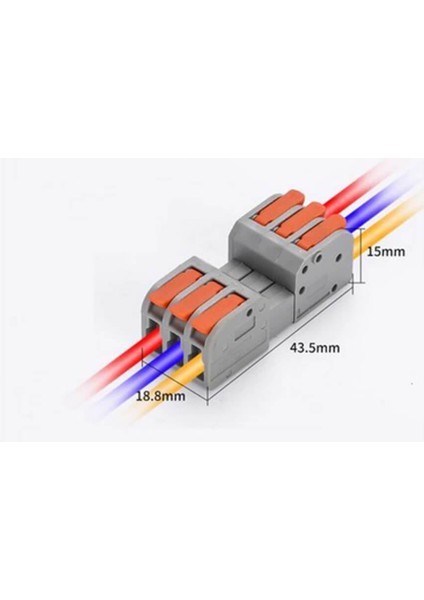 50 Adet Hızlı Kablo Ekleme Birleştirme Konnektörü - Üçlü Klemens - Bağlantı Kesme Özellikli