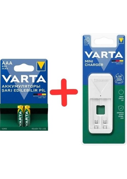 Şarj Edilebilir Accu 2 Aaa 800 Mah R2U 2'li Paket+Ince ve Kalem Pil Aa Aaa Için Pil Şarj Cihazı