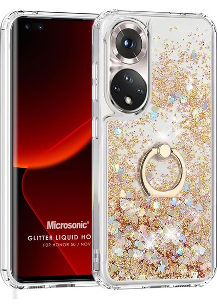 Huawei Nova 9 Kılıf Glitter Liquid Holder Gold