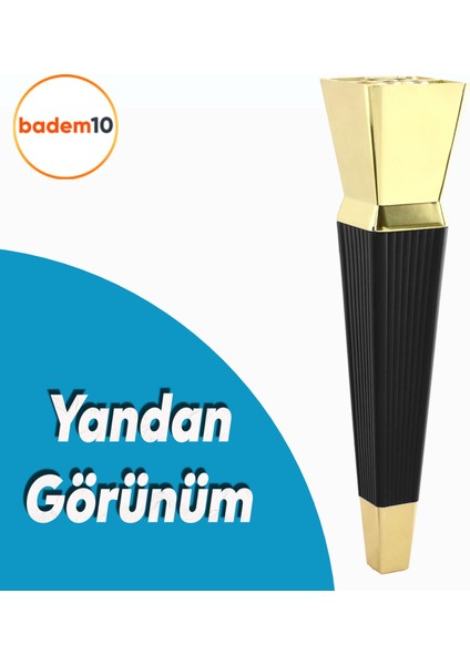 Dempa Lüks Mobilya Yükseltici Kanepe Sehpa Tv Ünitesi Koltuk Ayağı Baza Ayakları Siyah Altın 26 cm