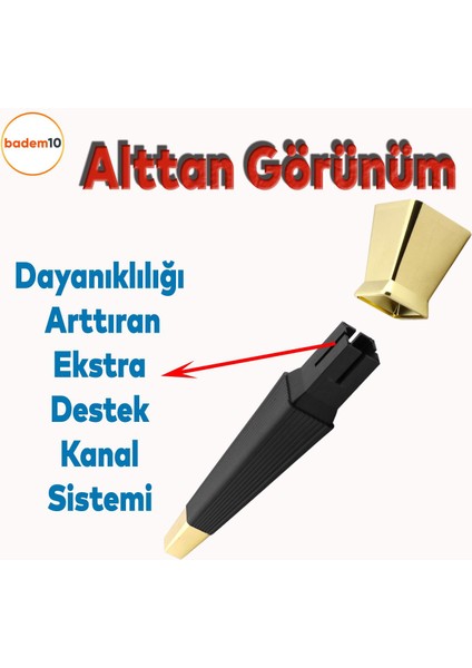 Dempa Lüks Mobilya Yükseltici Kanepe Sehpa Tv Ünitesi Koltuk Ayağı Baza Ayakları Siyah Altın 26 cm