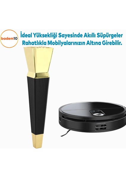 Dempa Lüks Mobilya Yükseltici Kanepe Sehpa Tv Ünitesi Koltuk Ayağı Baza Ayakları Siyah Altın 26 cm