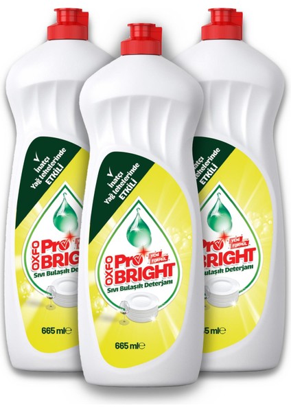 Oxfopro Bright Elde Yıkama Sıvı Bulaşık Deterjanı 665 ml (665ML x 3)