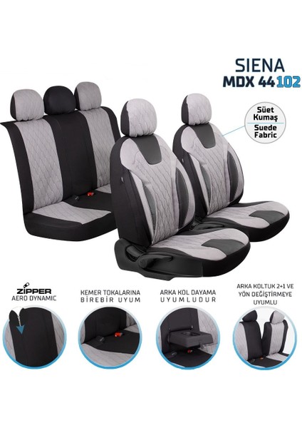 mitsubishi Colt Uyumlu Süet Oto Koltuk Kılıfı Ön Arka Set Gri Siena Serisi Scar fiyatları