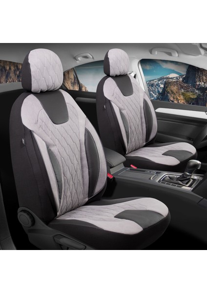 Fiat Egea Stw Uyumlu Süet Oto Koltuk Kılıfı Ön Arka Set Gri Siena Serisi Scar