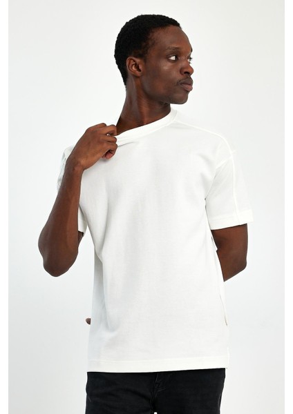 - Erkek Oversize Fit %100 Pamuk Kalın Dokulu Beyaz T-Shirt