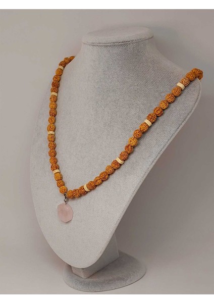 Pembe Kuvars Taşlı Rudraksha Tohum Kolye Dolama Bileklik 8mm (49732) fiyatları