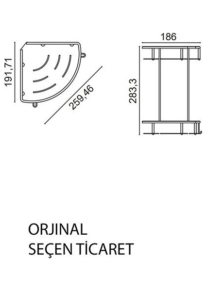 Paslanmaz Çelik 2 Katlı 19X19 cm Mat Şampuanlık Köşe Süngerlik