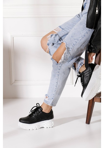 Günlük Kadın Spor Ayakkabı Yüksek Taban 6 cm Sneaker Siyah - Beyaz - Bej - Rugan - Süet 001