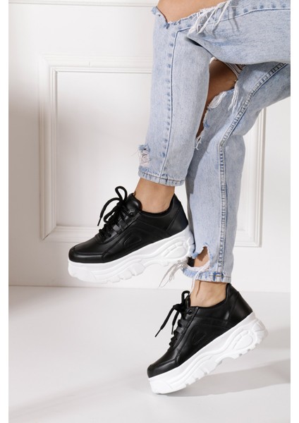 Günlük Kadın Spor Ayakkabı Yüksek Taban 6 cm Sneaker Siyah - Beyaz - Bej - Rugan - Süet 001