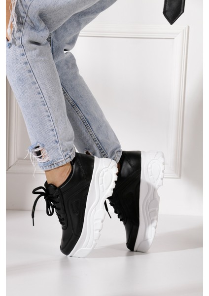 Günlük Kadın Spor Ayakkabı Yüksek Taban 6 cm Sneaker Siyah - Beyaz - Bej - Rugan - Süet 001