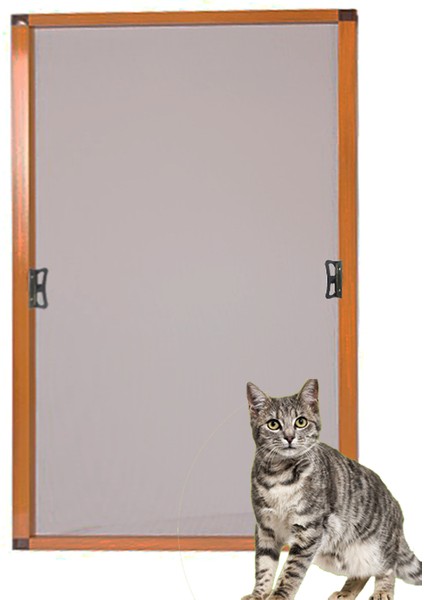 Kedi Tüllü Sabit Sök Tak Papuçlu Pencere (Max 70X130) Sinekliği Kahverengi, Özel Ölçü Verebilirsin