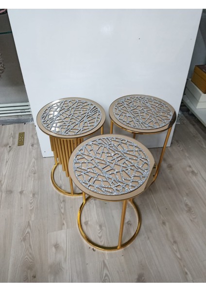3 Adet / Zigon Sehpa Örtüsü / 33 cm Yuvarlak / Simli Işıltılı Suni Deri fiyatları