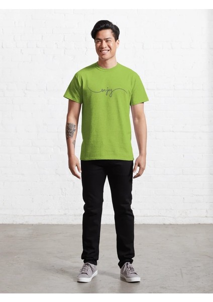 Enjoy Baskılı Bisiklet Yaka T-Shirt