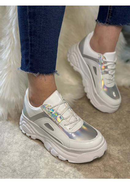Günlük Kadın Spor Ayakkabı Yüksek Taban 6 cm Sneaker Siyah - Beyaz - Bej - Rugan - Süet 001