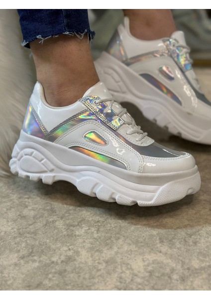 Günlük Kadın Spor Ayakkabı Yüksek Taban 6 cm Sneaker Siyah - Beyaz - Bej - Rugan - Süet 001