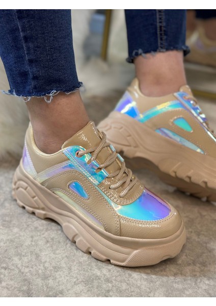 Günlük Kadın Spor Ayakkabı Yüksek Taban 6 cm Sneaker Siyah - Beyaz - Bej - Rugan - Süet 001