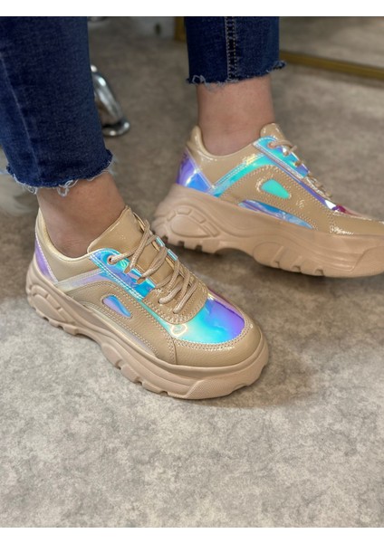Günlük Kadın Spor Ayakkabı Yüksek Taban 6 cm Sneaker Siyah - Beyaz - Bej - Rugan - Süet 001