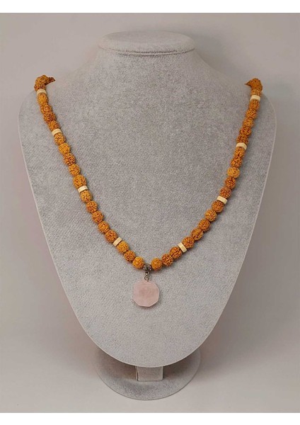 Pembe Kuvars Taşlı Rudraksha Tohum Kolye Dolama Bileklik 8mm (49732) modelleri