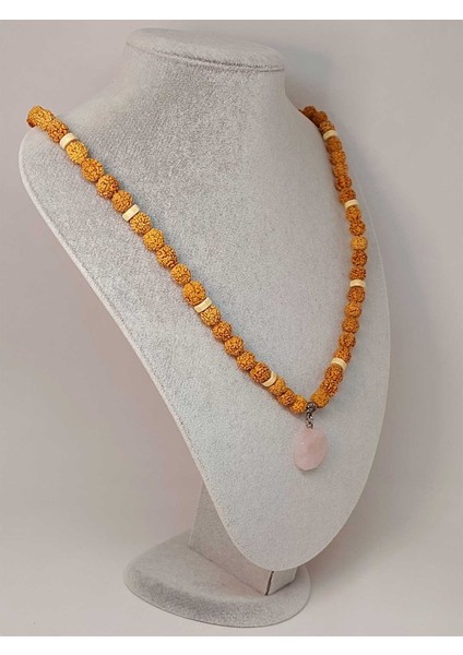 Pembe Kuvars Taşlı Rudraksha Tohum Kolye Dolama Bileklik 8mm (49732) fırsatları