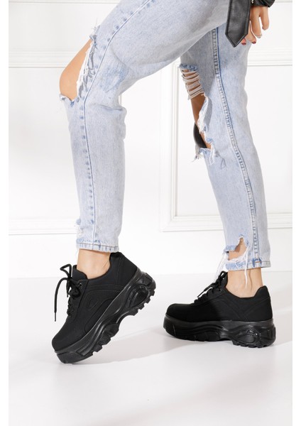 Günlük Kadın Spor Ayakkabı Yüksek Taban 6 cm Sneaker Siyah - Beyaz - Bej - Rugan - Süet 001
