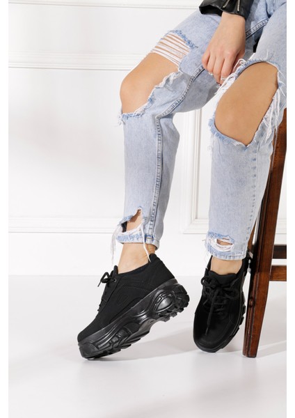 Günlük Kadın Spor Ayakkabı Yüksek Taban 6 cm Sneaker Siyah - Beyaz - Bej - Rugan - Süet 001